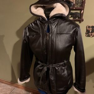 Faux fur lined leather jacket
